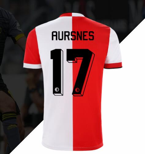 2021/22 Feyenoord Home Kit Soccer Jersey with Aursnes 17 printing